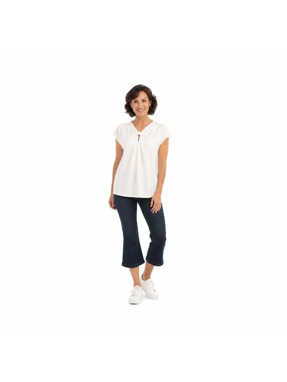 New Kasper White Large Sleeveless Top With Front Knot Keyhole Detail